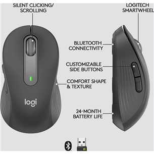 Logitech Signature M650 L, vaikne, must - Juhtmevaba optiline hiir
