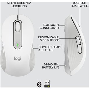 Logitech Signature M650 L, vaikne, valge - Juhtmevaba optiline hiir