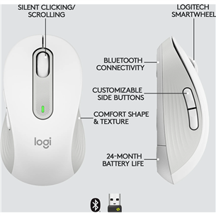 Logitech Signature M650 L, silent, white - Wireless Optical Mouse