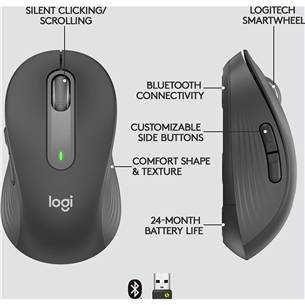 Logitech Signature M650, vaikne, must - Juhtmevaba optiline hiir