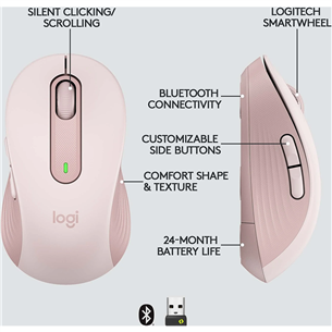 Logitech Signature M650, vaikne, roosa - Juhtmevaba optiline hiir