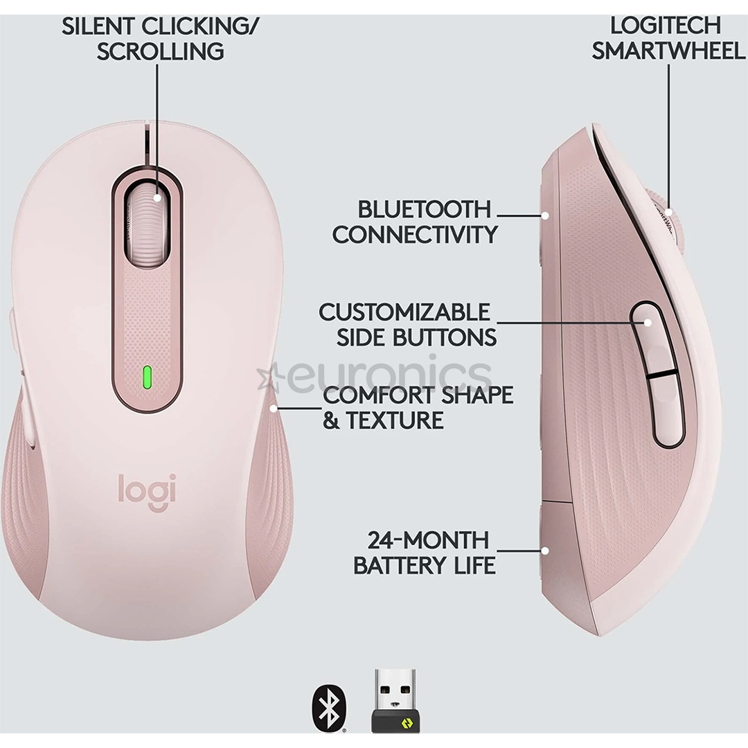 Logitech Signature M650, vaikne, roosa - Juhtmevaba optiline hiir