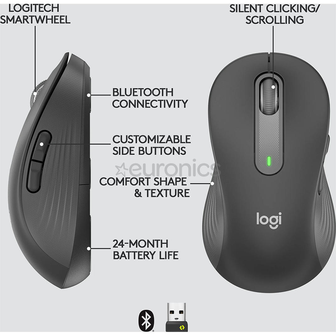 Logitech Signature M650 L, vasakukäeline, must - Juhtmevaba optiline hiir