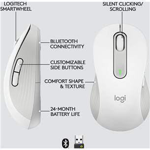 Logitech Signature M650 L, left handed, silent, white - Wireless Optical Mouse