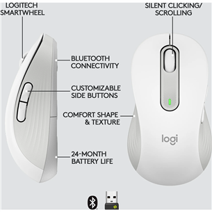 Logitech Signature M650 L, vasakukäeline, vaikne, valge - Juhtmevaba optiline hiir