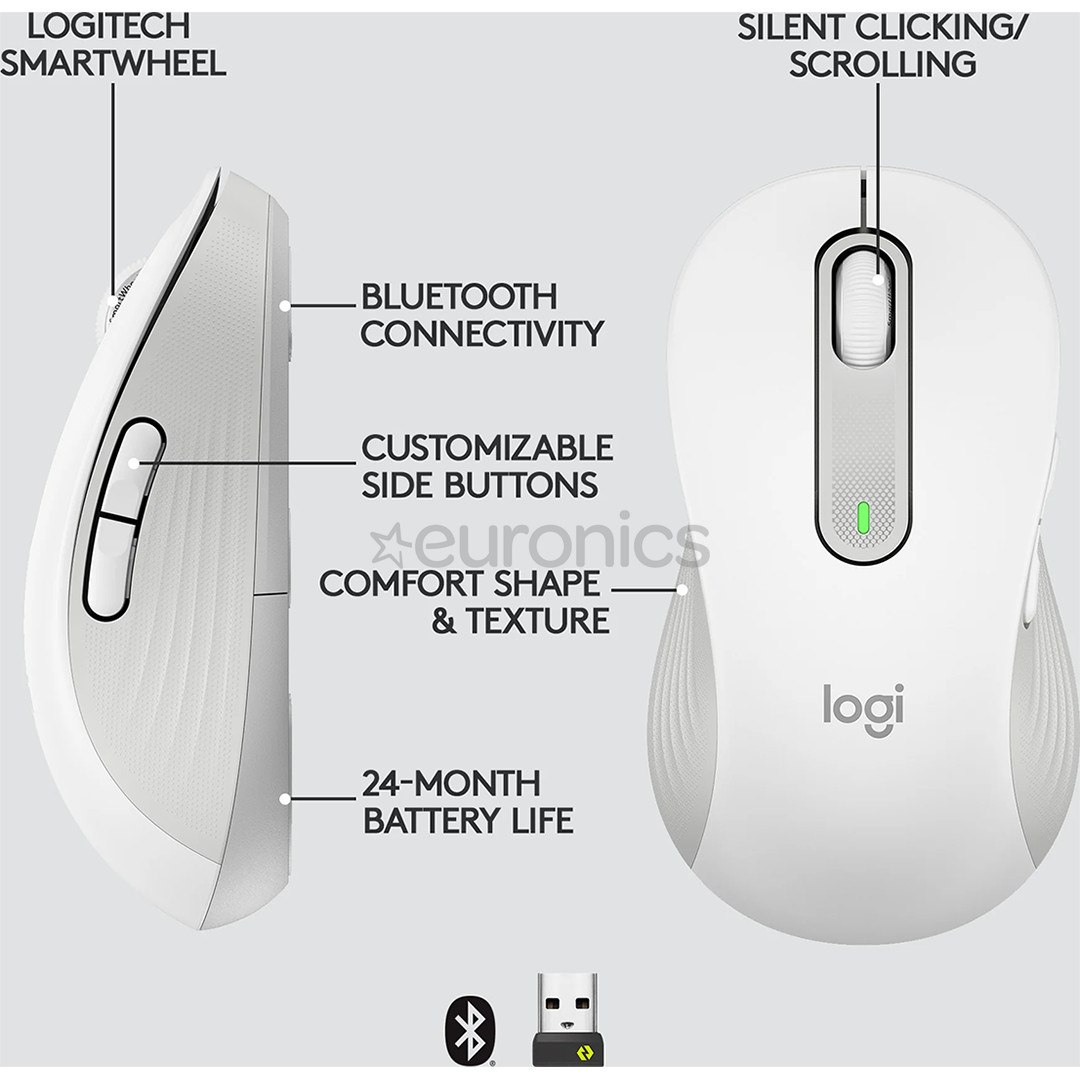 Logitech Signature M650 L, left handed, silent, white - Wireless Optical Mouse