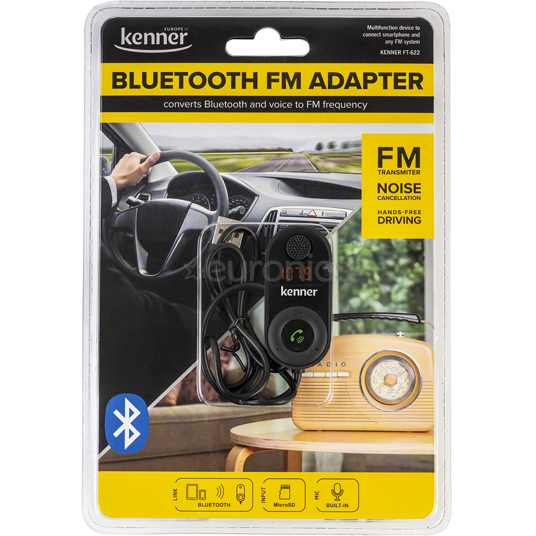 Kenner FT-622 BT, Bluetooth, USB toitega, SD-kaardi tugi, must - FM Transmitter