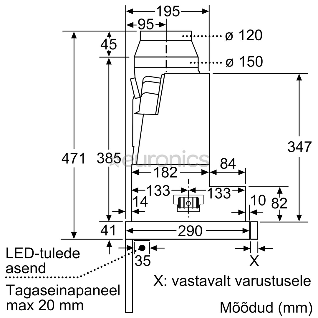 Bosch, 628 m³/h, laius 89,8 cm, hõbedane - Integreeritav õhupuhasti
