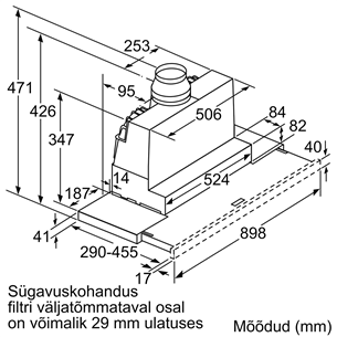 Bosch, 628 m³/h, laius 89,8 cm, hõbedane - Integreeritav õhupuhasti