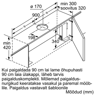 Bosch, 628 m³/h, laius 89,8 cm, hõbedane - Integreeritav õhupuhasti