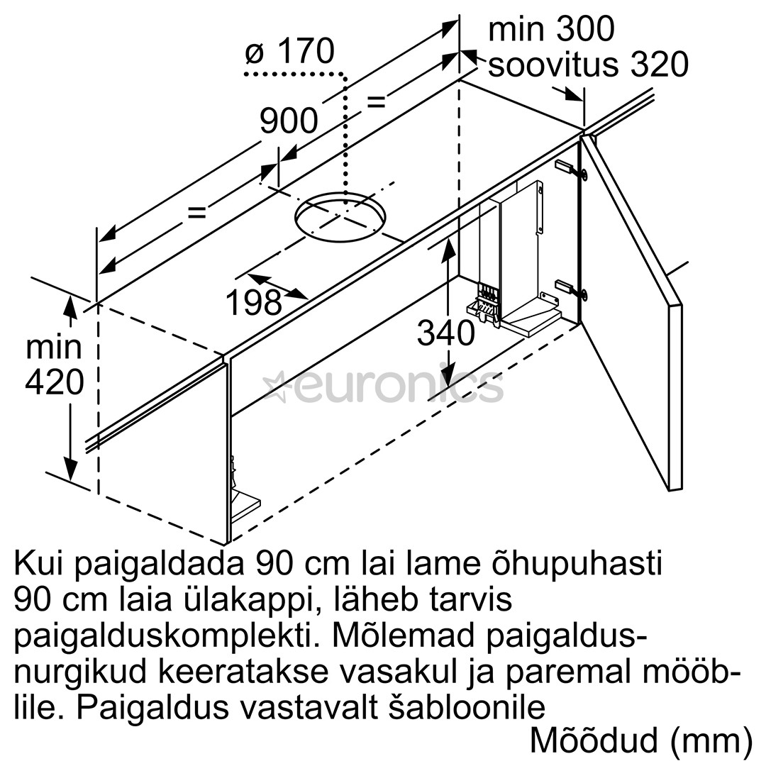 Bosch, 628 m³/h, laius 89,8 cm, hõbedane - Integreeritav õhupuhasti