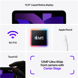 Apple iPad Air (2022), 10,9", 256 GB, WiFi, lilla - Tahvelarvuti