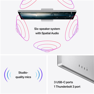 Apple Studio Display,  27", 5K, LED IPS, USB-C, стандартное стекло, адаптер VESA, серебристый - Монитор