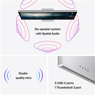 Apple Studio Display,  27", 5K, LED IPS, standard glass, tilt adjustable stand, silver - Monitor