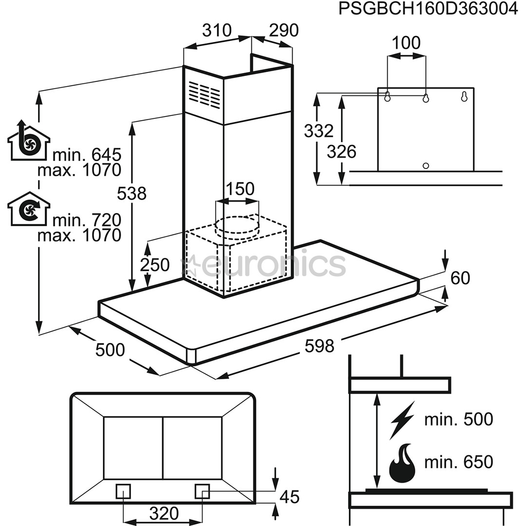 Electrolux, 603 м³/ч, ширина 59,8 см, нерж. сталь - Вытяжка