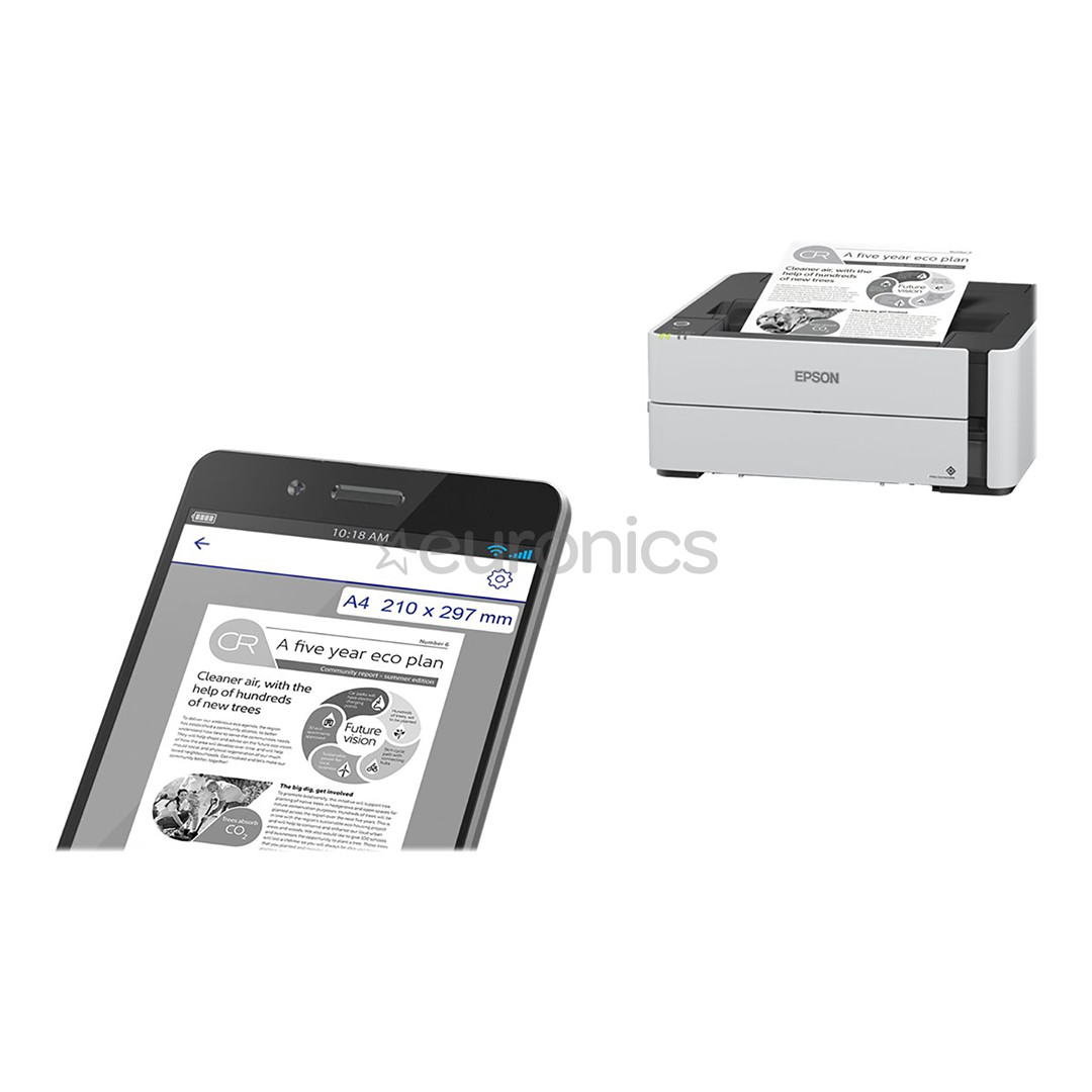 Epson EcoTank M1180 Mono, WiFi, LAN, dupleks, valge - Tindiprinter