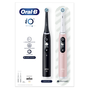 Braun Oral-B iO6, 2 tk, must/roosa - Elektriliste hambaharjade komplekt