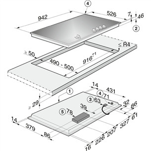 Miele, laius 94,2 cm, must - Integreeritav gaasipliidiplaat