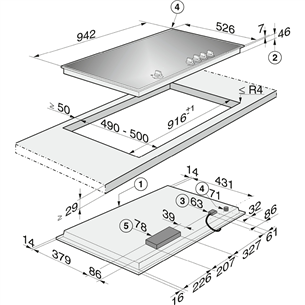 Miele, laius 94,2 cm, must - Integreeritav gaasipliidiplaat