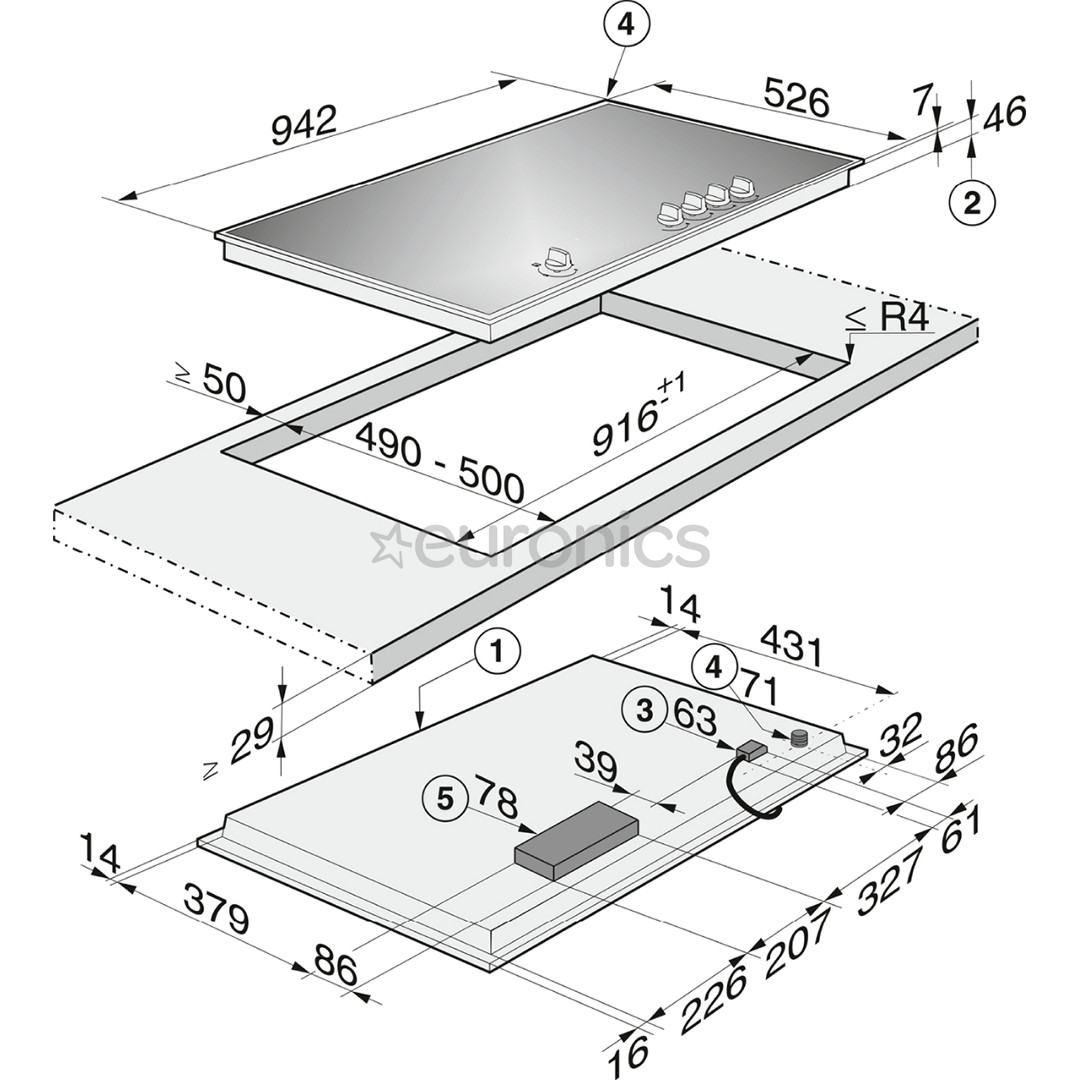Miele, laius 94,2 cm, must - Integreeritav gaasipliidiplaat