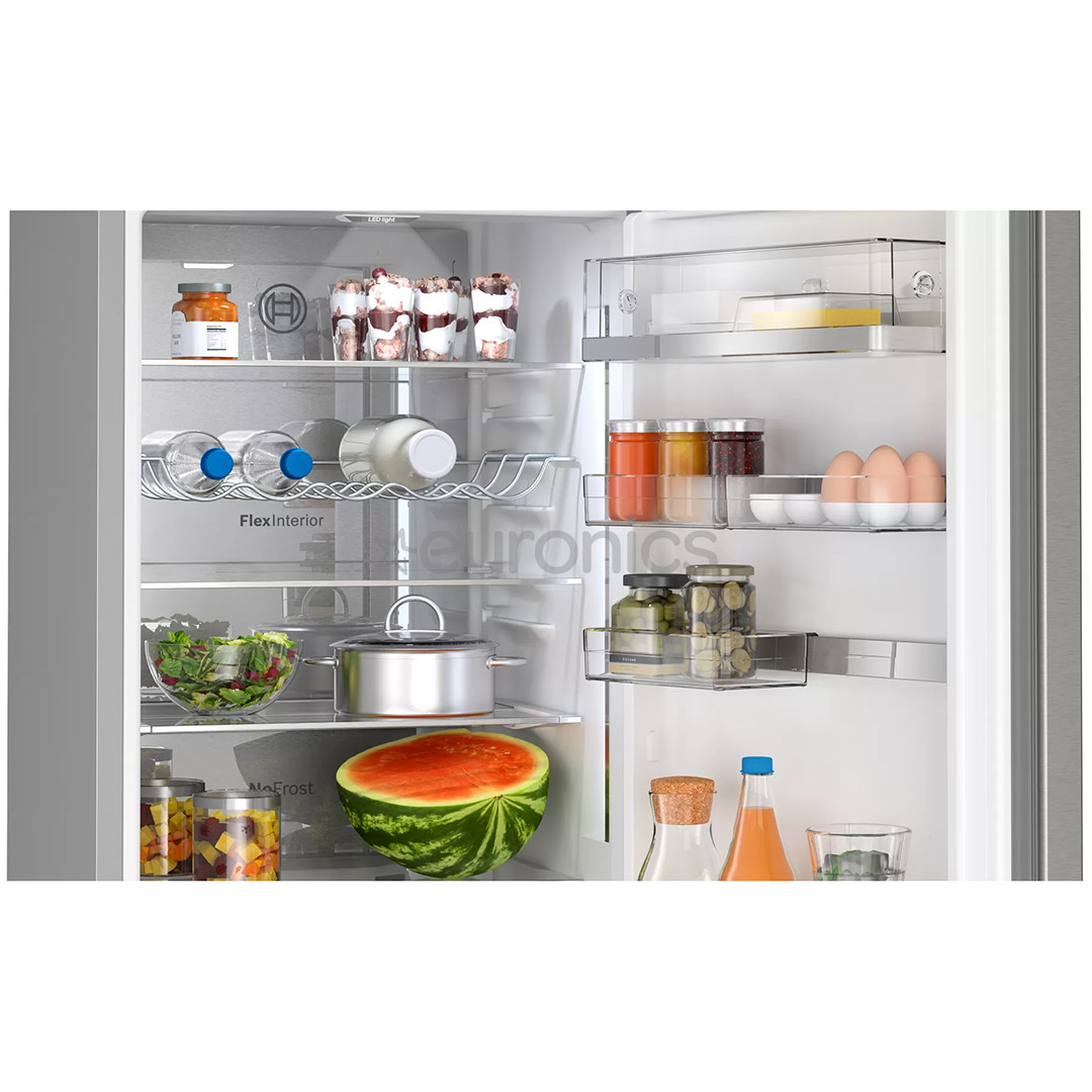 Bosch, NoFrost, 363 л, высота 203 см, нерж. сталь - Холодильник