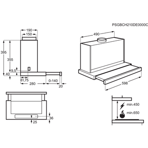 Electrolux, 600 m³/h, laius 59,8 cm, hall - Integreeritav õhupuhasti