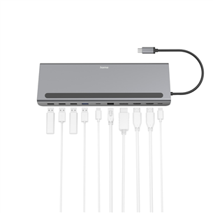 Hama Connect2Office Pro, USB-C, 10 liidest, hall - Sülearvuti dokk