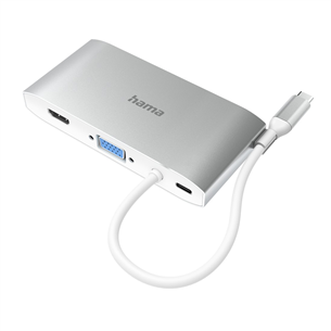 Hama USB-C Hub, Multiport, 8 интерфейсов, USB-A, USB-C, VGA, HDMI, LAN, серый - Адаптер
