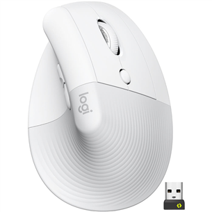 Logitech Lift Vertical Ergonomic Mouse, silent, white - Wireless Optical Mouse