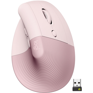 Logitech Lift Vertical Ergonomic Mouse, vaikne, roosa - Juhtmevaba optiline hiir