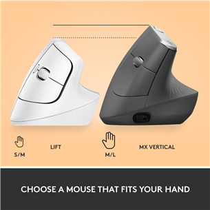 Logitech Lift Vertical Ergonomic Mouse, silent, white - Wireless Optical Mouse
