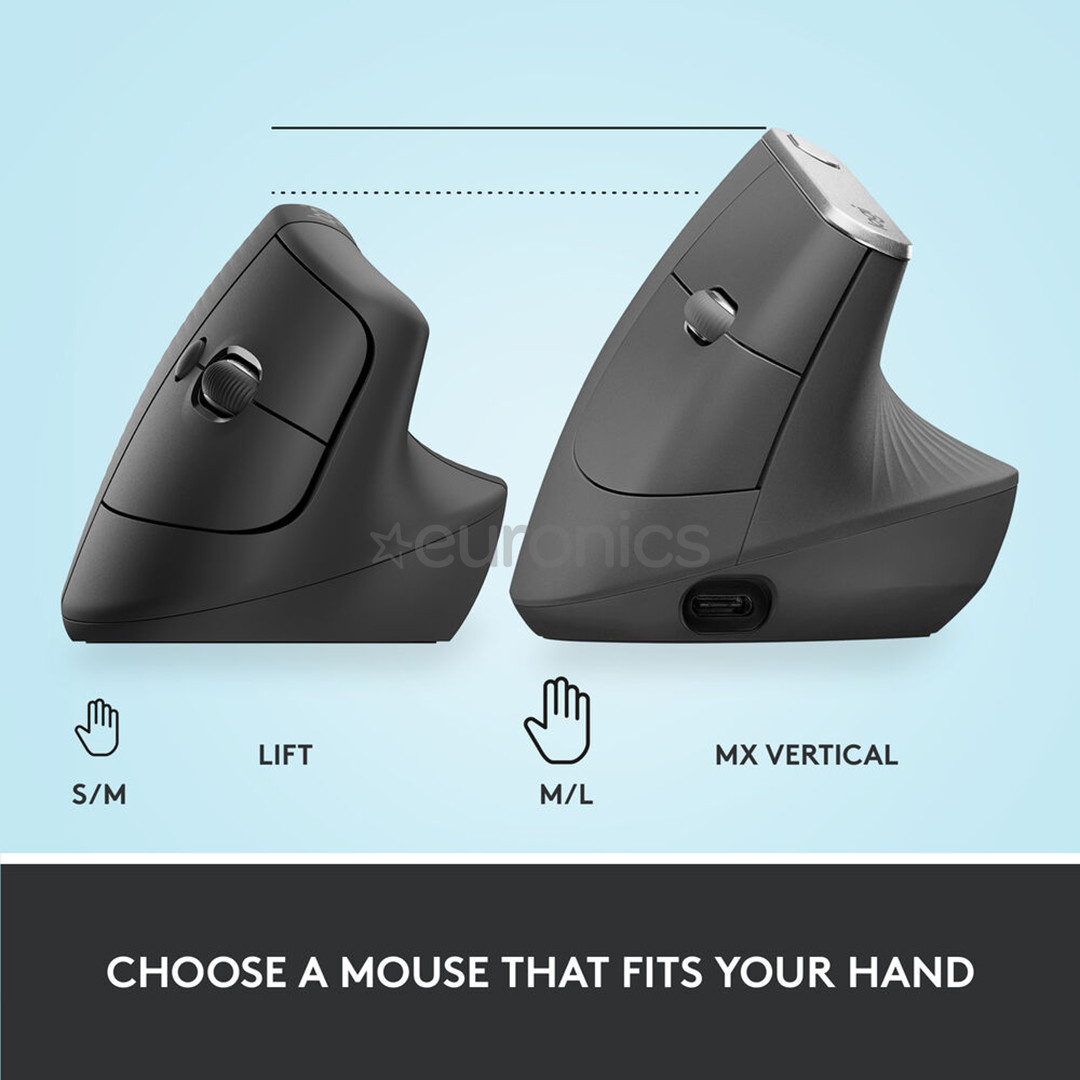 Logitech Lift Vertical Ergonomic Mouse, vaikne, roosa - Juhtmevaba optiline hiir