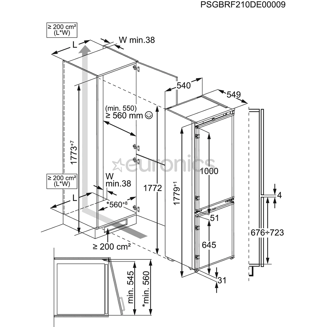 Electrolux, 256 L, height 178 cm - Built-in Refrigerator