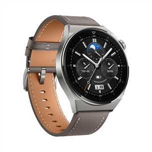 Huawei Watch GT 3 Pro, 46 мм, титановый корпус и серый кожаный ремешок - Смарт-часы