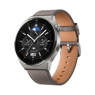 Huawei Watch GT 3 Pro, 46 mm, titaanist korpus halli nahkrihmaga - Nutikell