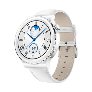 Huawei Watch GT 3 Pro, 43 mm, valge keraamiline korpus valge nahkrihmaga - Nutikell