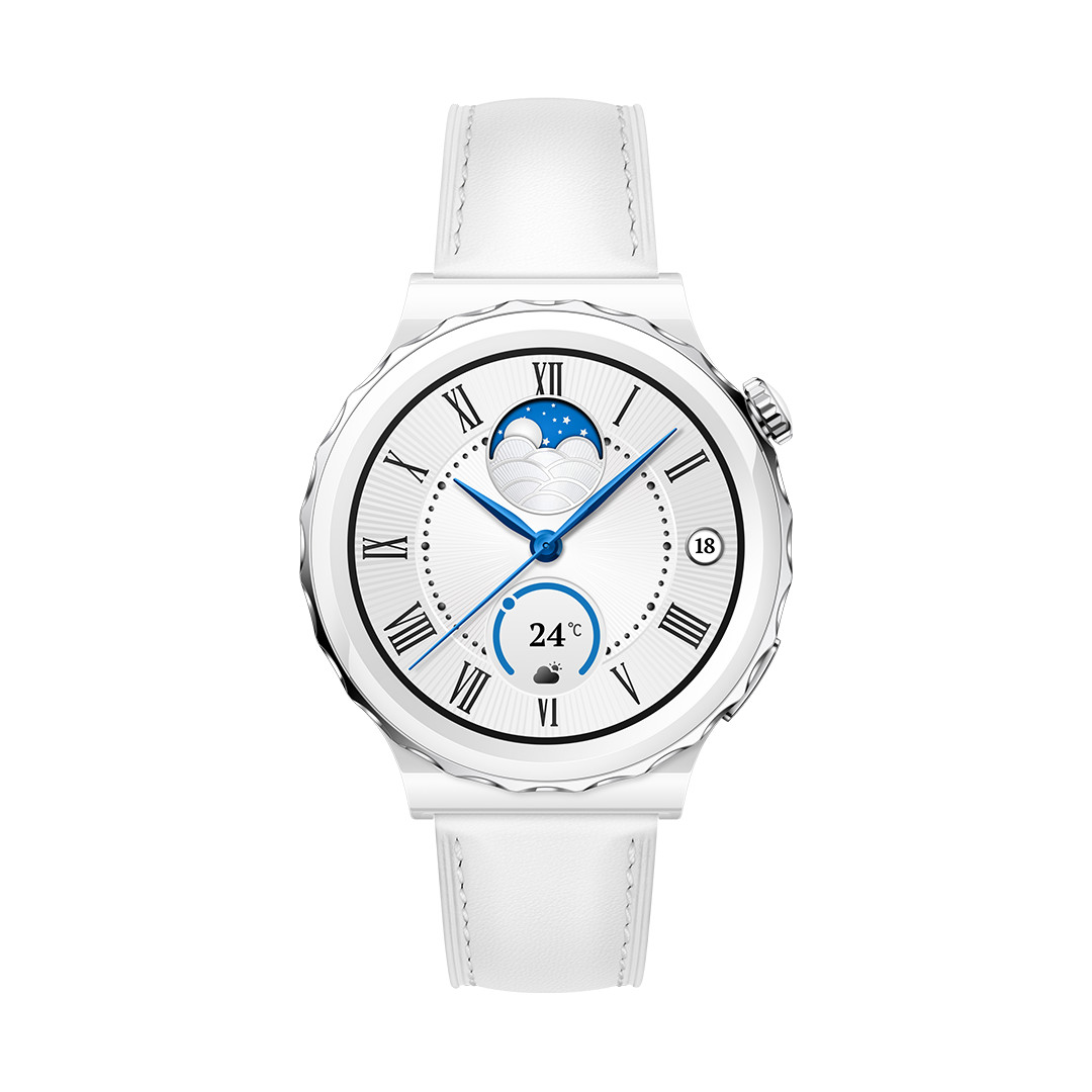 Huawei Watch GT 3 Pro, 43 mm, valge keraamiline korpus valge nahkrihmaga - Nutikell