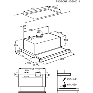 Electrolux, 410 m³/h, width 59.8 cm, grey - Built-in Cooker Hood