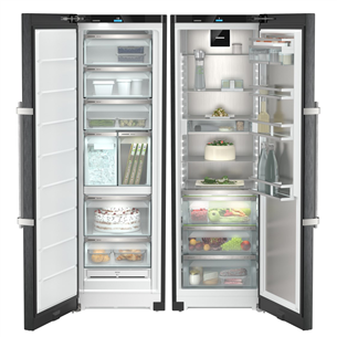 Liebherr, 387 L + 278 L, height 186 cm, black - Cooler + Freezer