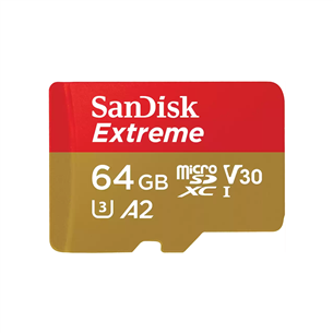 SanDisk Extreme, microSD, 64 GB - Mälukaart ja adapter