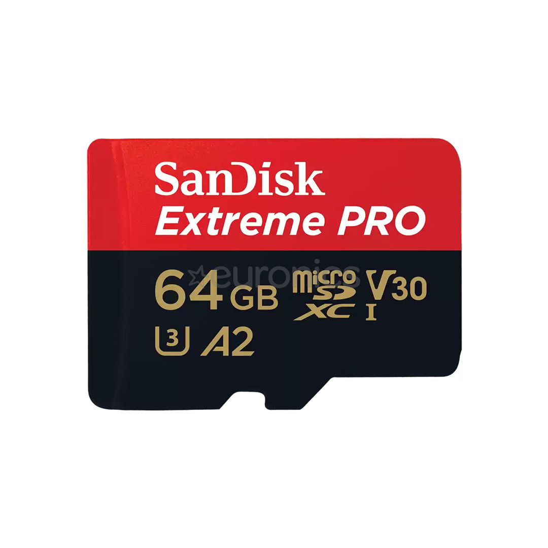 SanDisk Extreme Pro, UHS-I, microSD, 64 GB - Memory card and adapter
