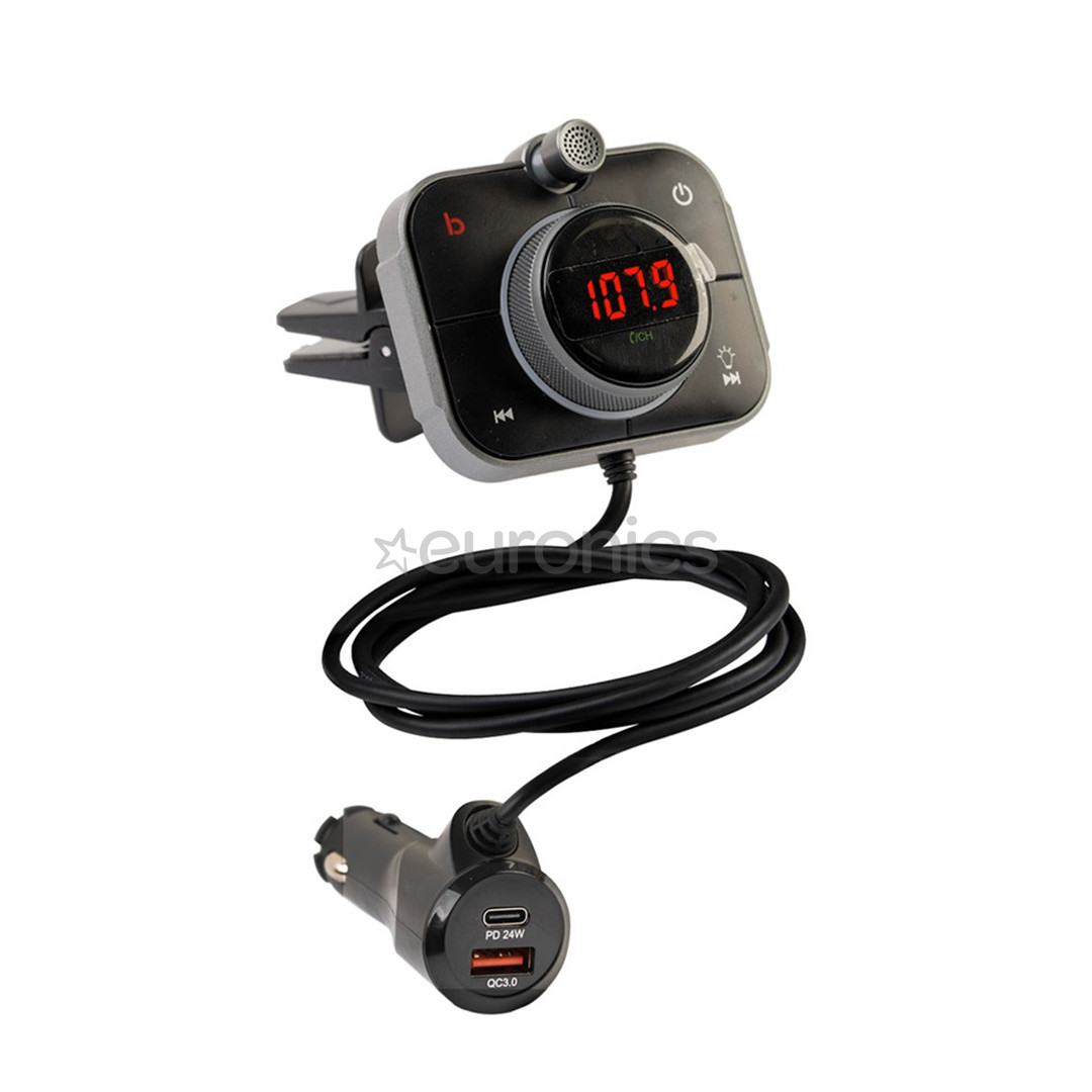 Kenner FT-624 BT, Bluetooth, USB-C, USB QC 3.0, RGB-подсветка, черный - FM-трансмиттер