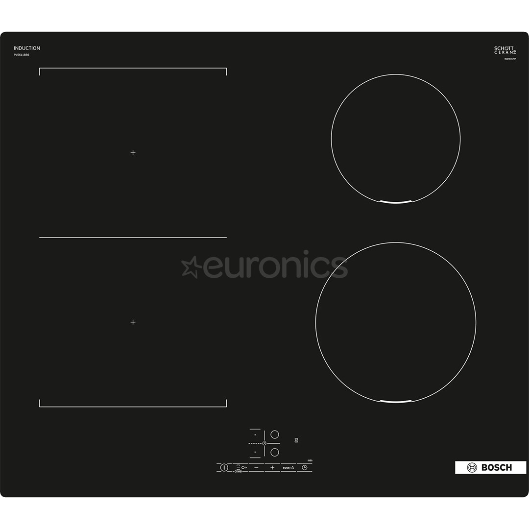 Bosch Serie 4, CombiZone, width 59.2 cm, frameless, black - Built-in Induction Hob