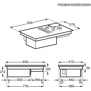 AEG, width 83 cm, frameless, black - Built-in Induction Hob with Cooker Hood