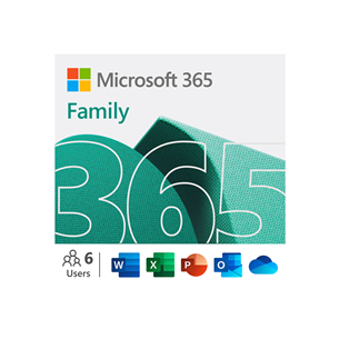 Microsoft 365 Family, 12 kuu tellimus, 6 kasutajat / 5 seadet, 1 TB OneDrive, ENG