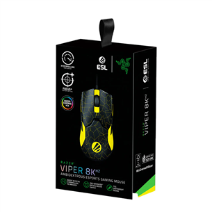 Razer Viper 8KHz ESL Edition, must/kollane - Juhtmega optiline hiir