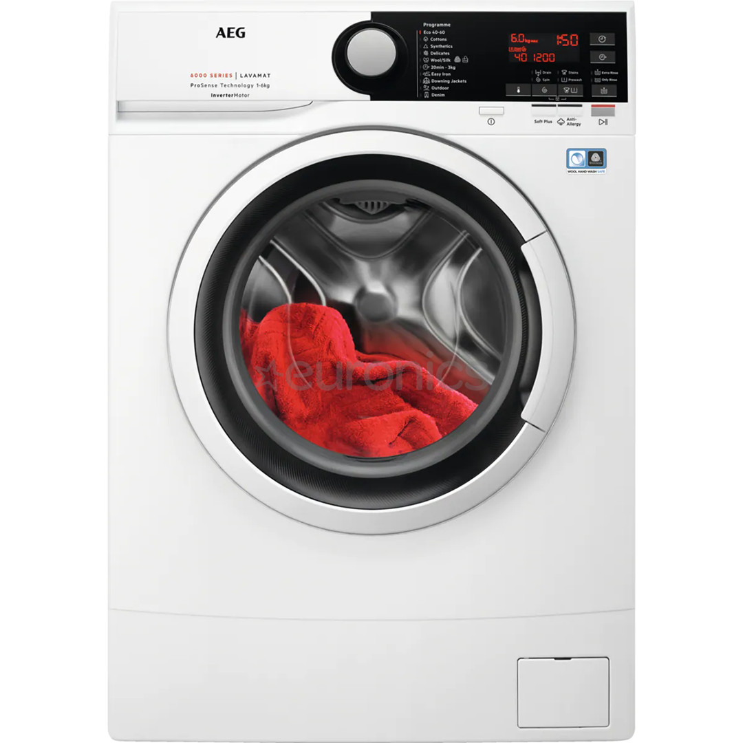 AEG, 6 kg, sügavus 37,2 cm, 1200 p/min - Eestlaetav pesumasin