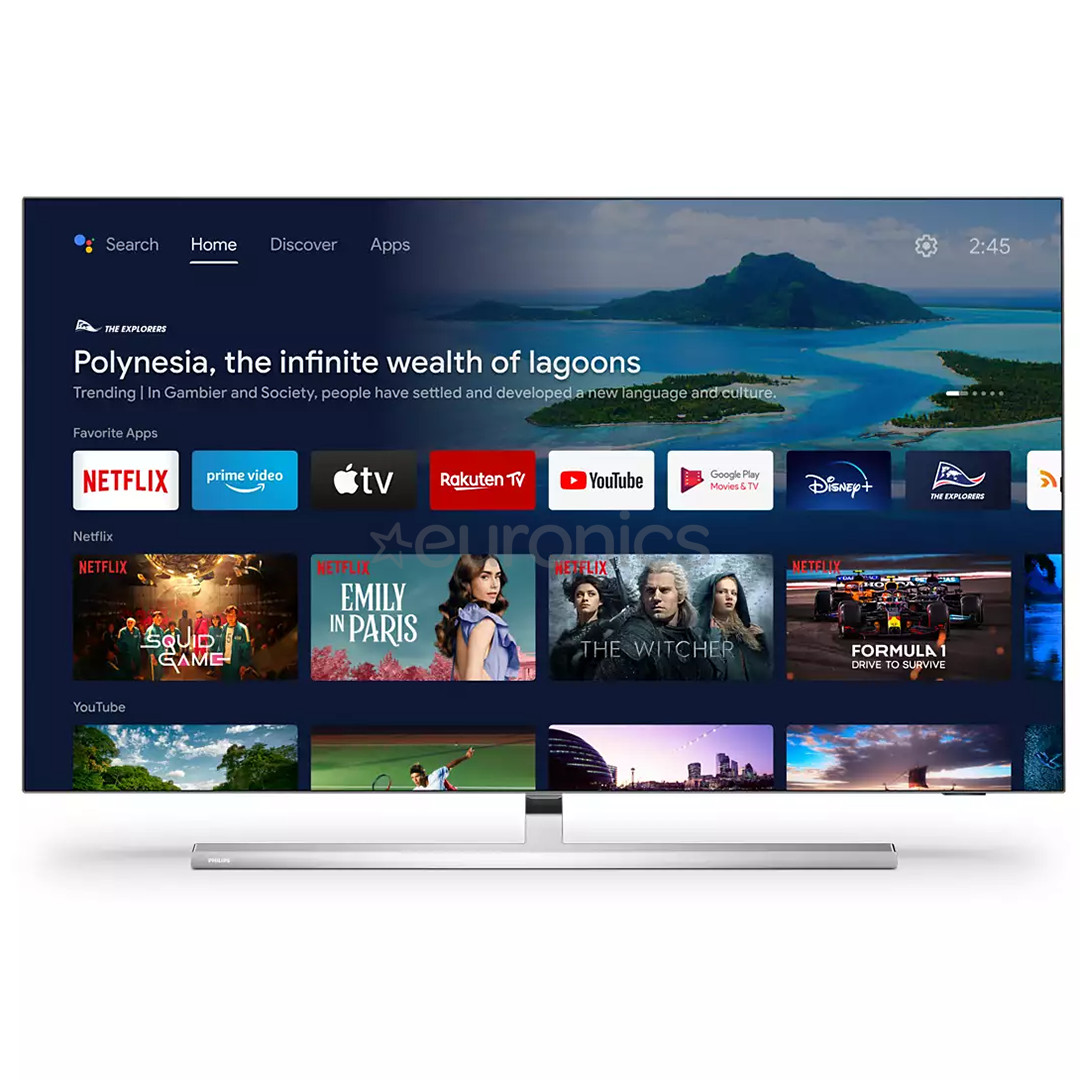 Philips OLED807, 65", 4K UHD, OLED, jalg keskel, hõbedane - Teler
