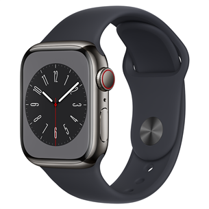 Apple Watch Series 8 GPS + Cellular, Sport Band, 41mm, graphite stainless steel / midnight - Smartwatch MNJJ3EL/A