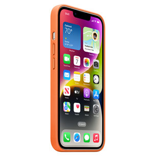 Apple iPhone 14 Leather Case with MagSafe, оранжевый - Кожаный чехол